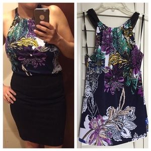 Tahari petite tie neck floral top